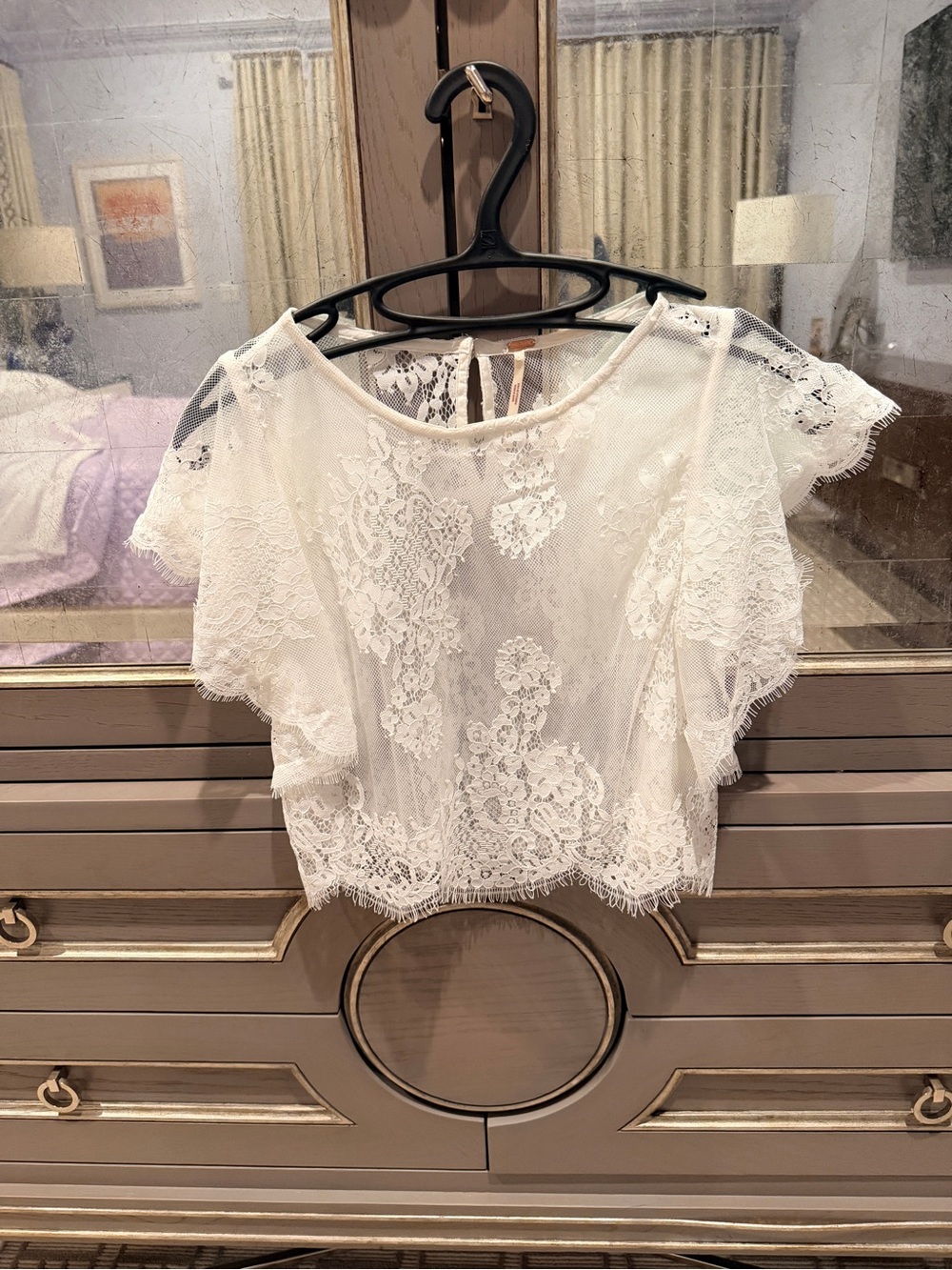 Free People White Lace Flutter Crop Top